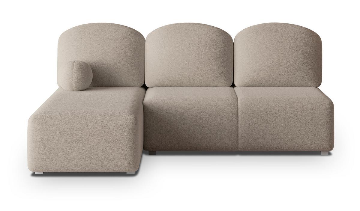 ECKSOFA TRAMA Beige Boucle-Stoff mit Schlaffunktion - Beige, Holz (200/143cm) - MASSENO