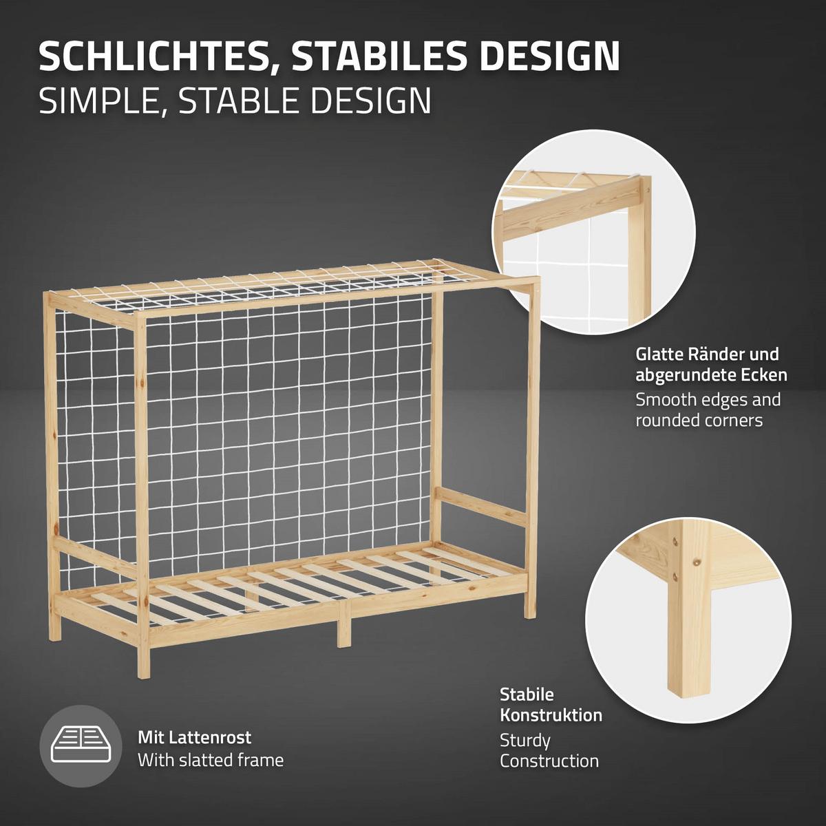 KINDERBETT Fußballtor 90x200 cm Natur - Hellbraun, Holz (90/200cm) - ML-DESIGN
