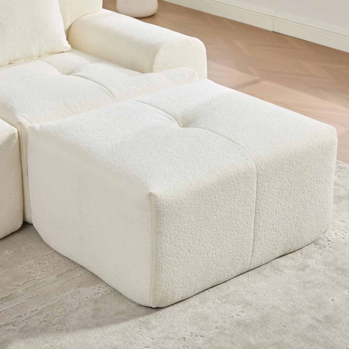 ECKSOFA Modulares Sofa Beige L-Form mit Hocker & Memory-Schaum - Beige, Textil (97/100cm) - Urban Meuble
