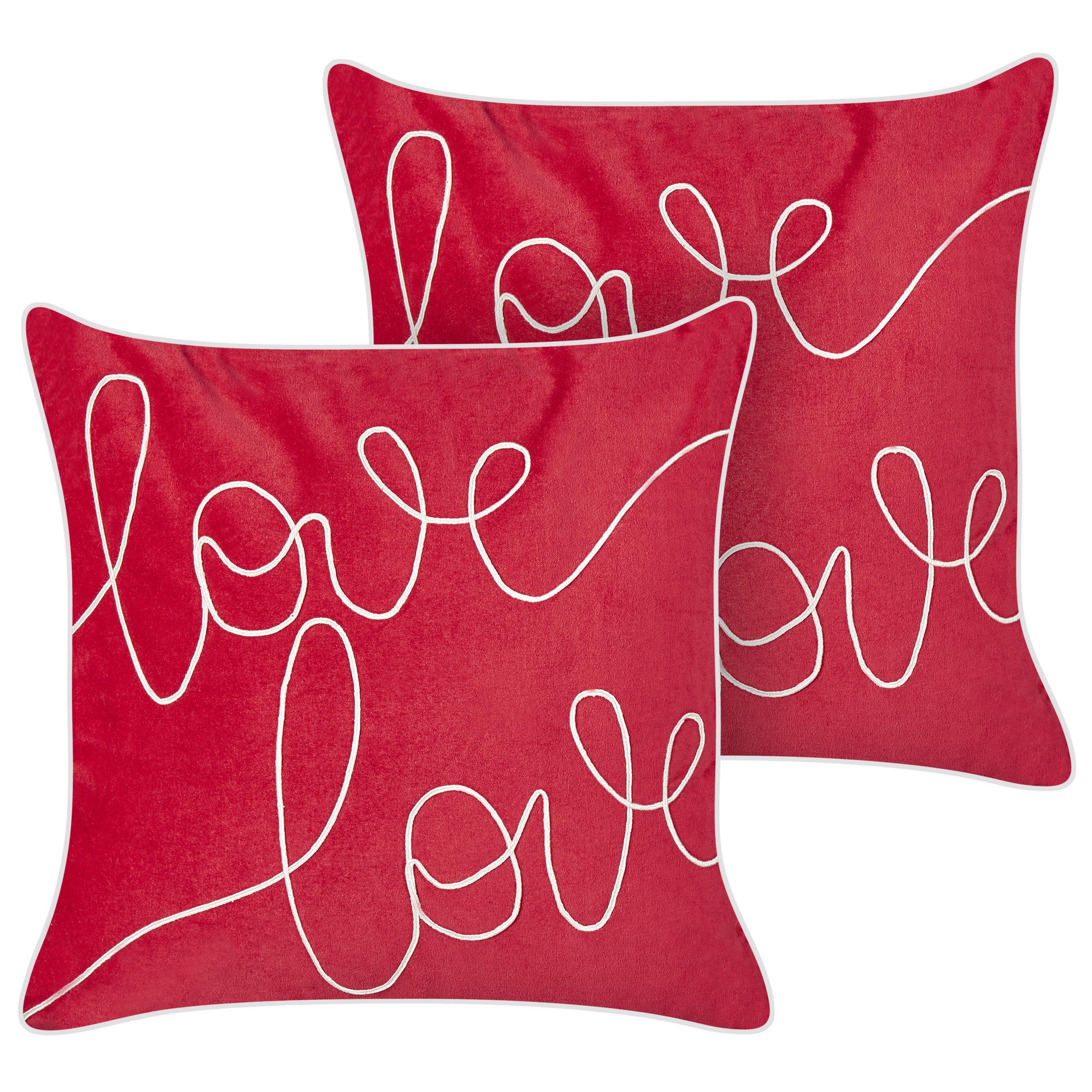 DEKOKISSEN 2er-Set Rot 45/45 cm Siderasis - Rot/Weiß, Textil (45/45cm) - Beliani