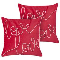 DEKOKISSEN 2er-Set Rot 45/45 cm Siderasis - Rot/Weiß, Textil (45/45cm) - Beliani
