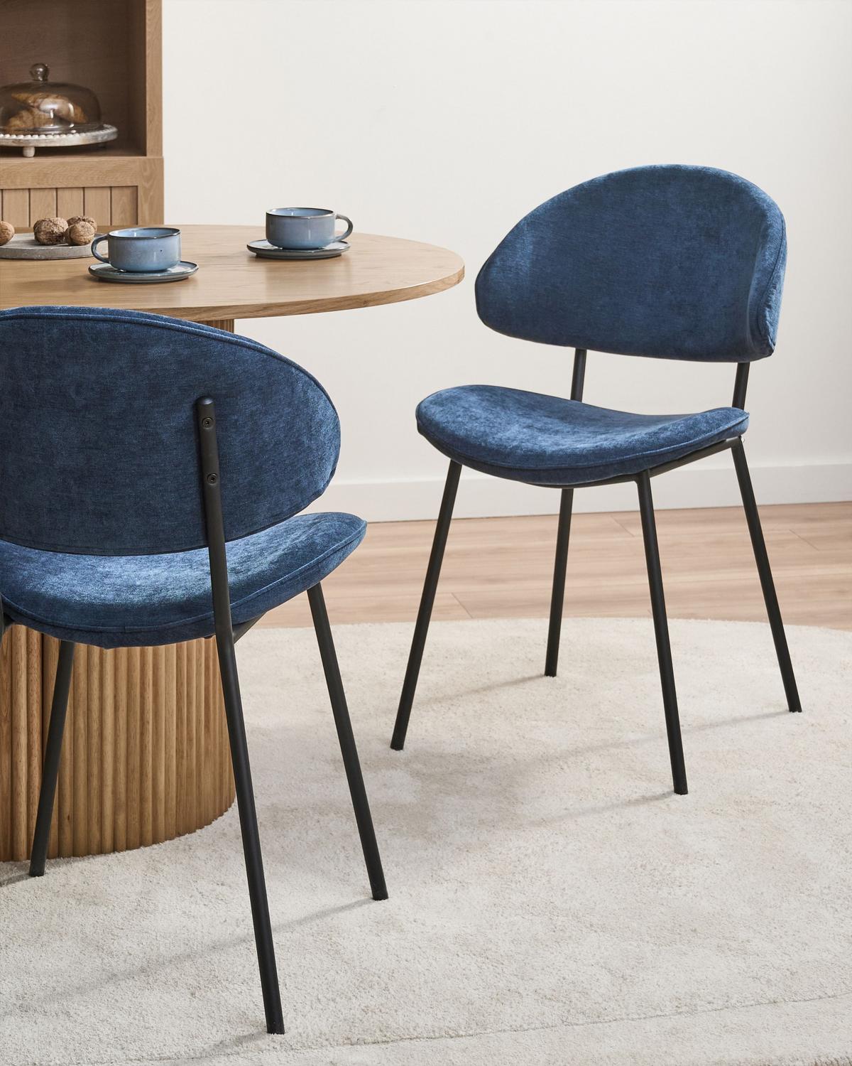ESSZIMMERSTUHL 2er-Set Stoff Dunkelblau Kiana - Dunkelblau, Textil (50/81/59cm) - Beliani