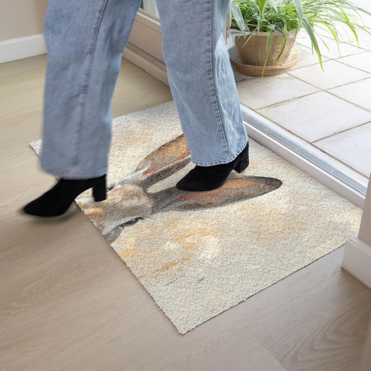 FUSSMATTE Hase - Ohren - Braun Schmutzmatte 90x60 cm - Beige, Kunststoff (60/90cm) - MuchoWow