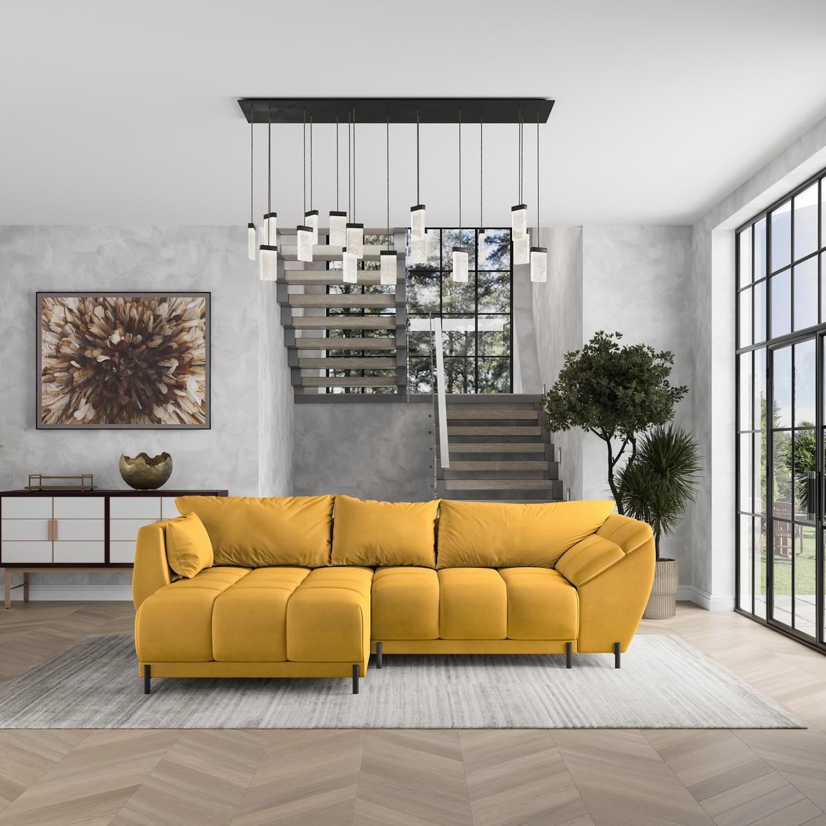 ECKSOFA VESTANO L-S Gelb Velours-Stoff mit Schlaffunktion - Gelb, Holz (287/182cm) - MASSENO