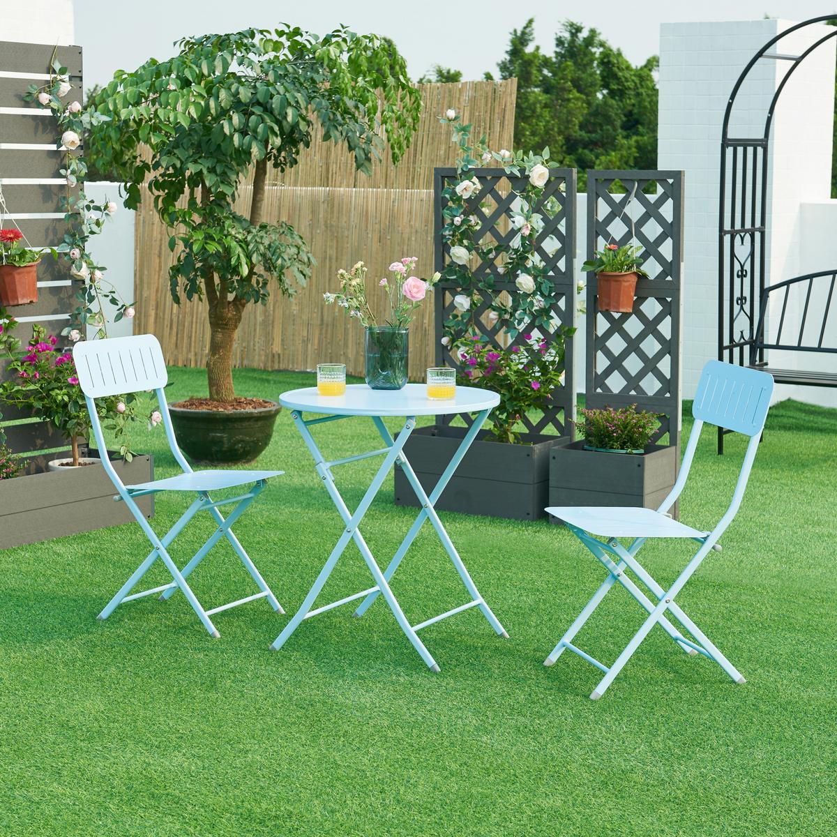 GARTENKLAPPSTUHL-SET 2 TLG. Sande - Hellblau, Metall (42/84.5/50cm) - [en.casa]