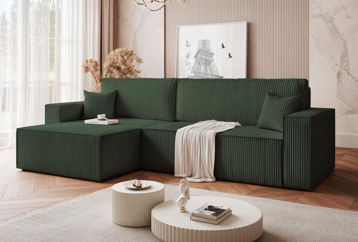 ECKSOFA Adara Max Mit Schlaffunktion - Grün, Holzwerkstoff/Textil (276/145cm) - Fun Möbel