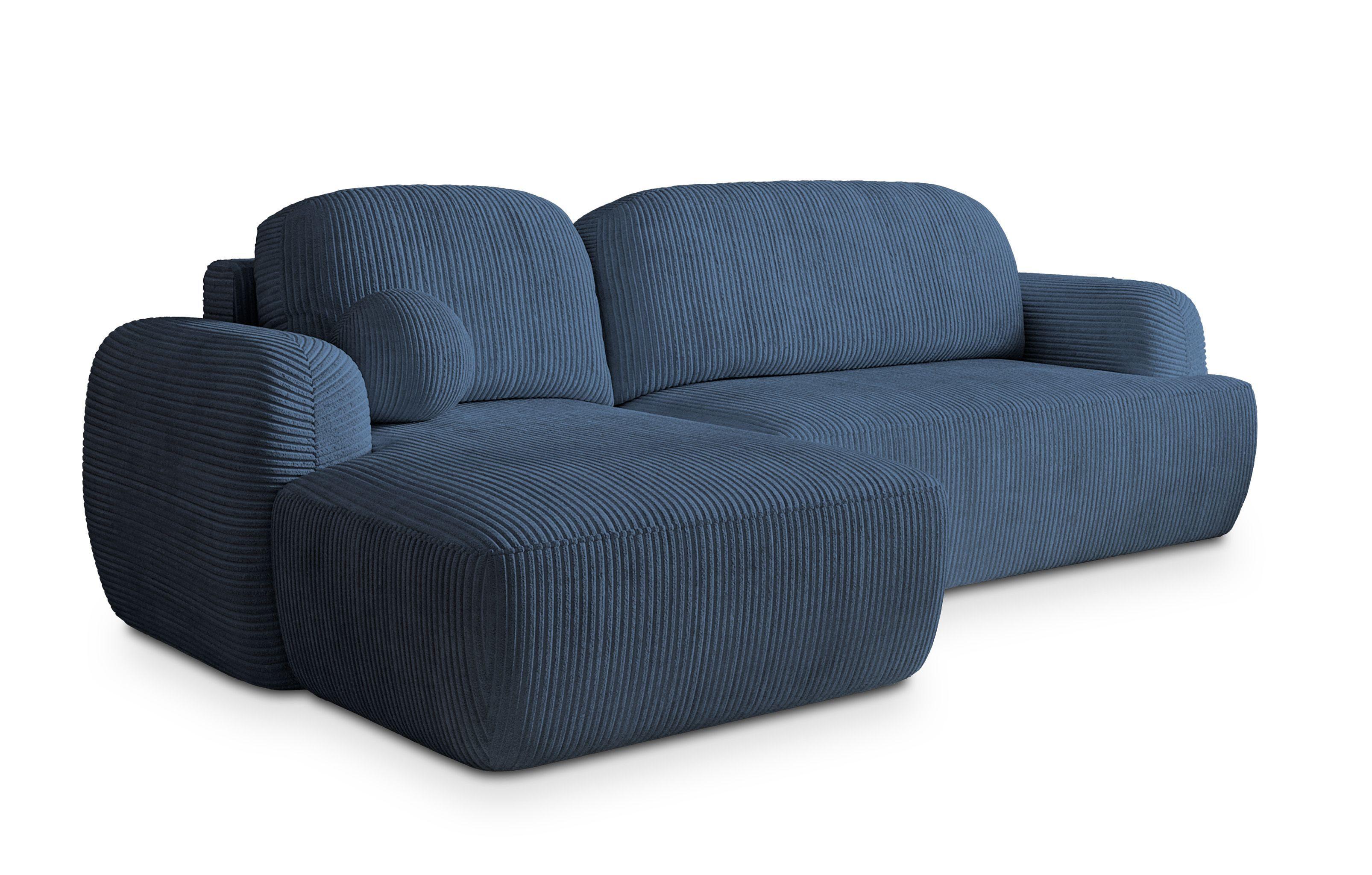ECKSOFA MODENZA P L-S Blau Kordstoff mit Schlaffunktion - Blau/Schwarz, Holz/Kunststoff (266/148cm) - MASSENO