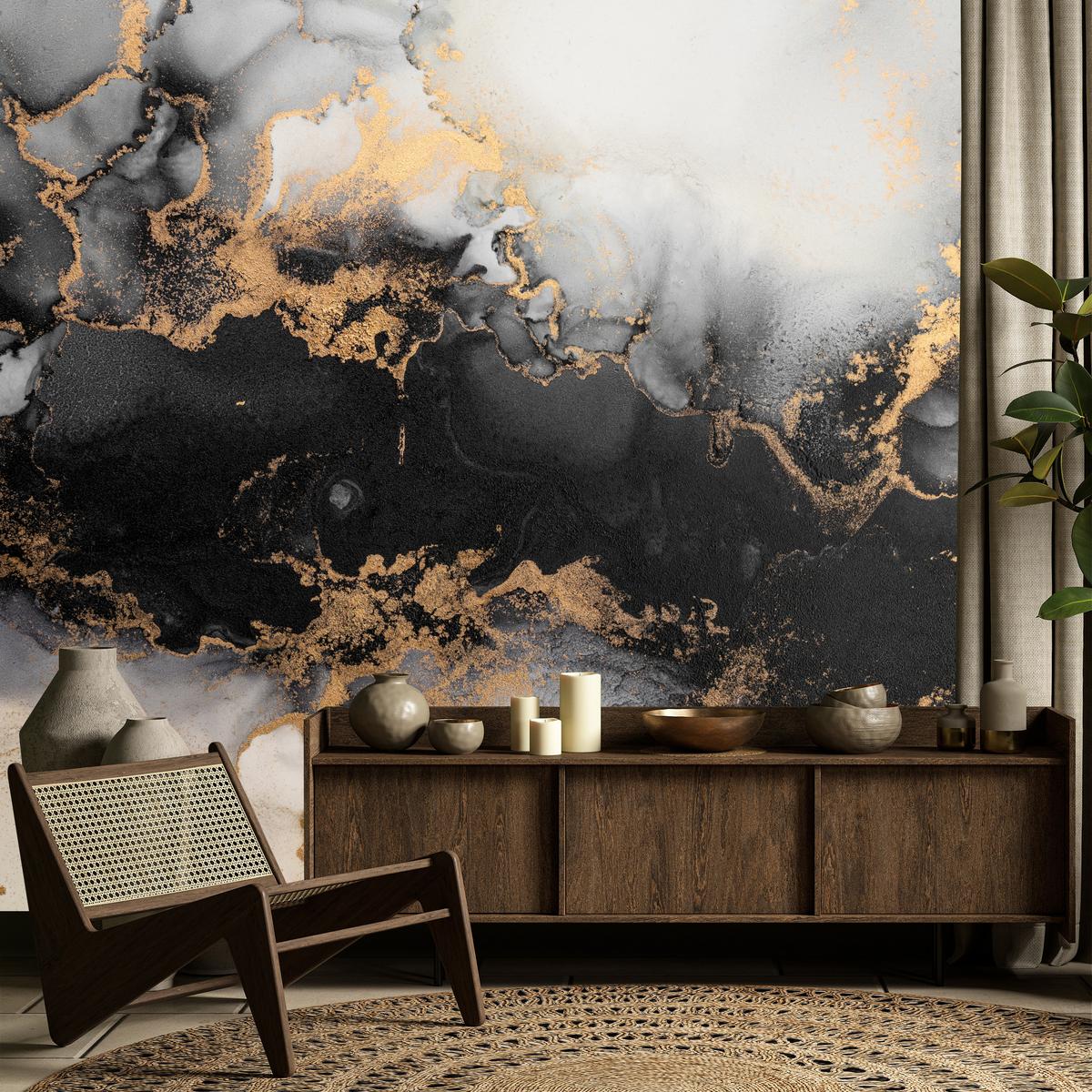 FOTOTAPETE für Wohnzimmer Marmor Klassisch Gold Akzente 150x105 - Gelb/Beige, Papier (150/105cm) - Muralo