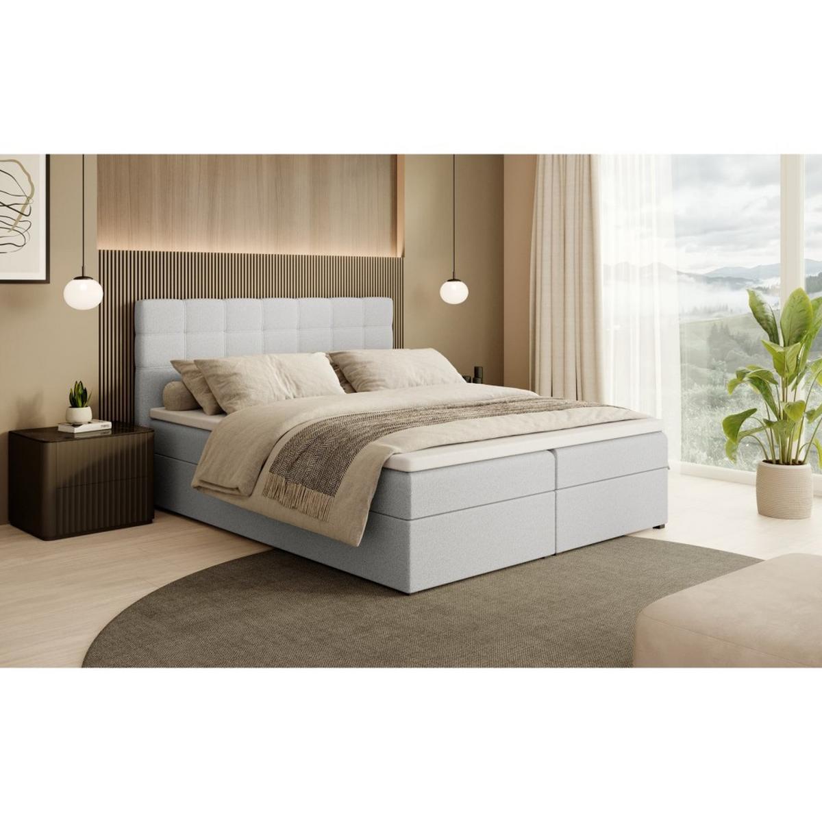 POLSTERBETT Topiq I 164/203/103 dunkelbeige, Bouclé-Stoff - Hellgrau, Holzwerkstoff (160/200cm) - Beautysofa