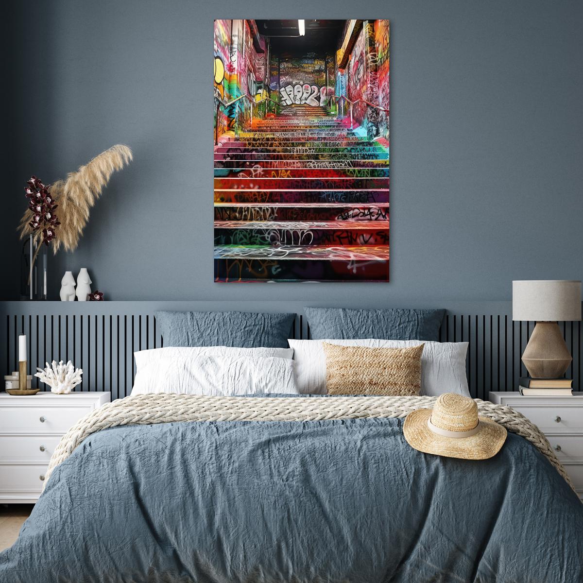 POSTER Treppe - Graffiti - Farben - Kunst Wandbild Schlafzimmer 80x120 cm - Multicolor, Papier (80/120/0.1cm) - MuchoWow