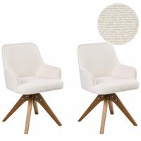 ESSZIMMERSTUHL 2er Set drehbar Bouclé Cremeweiß Sylvania - Creme, Holz/Textil (64/83/64cm) - Beliani