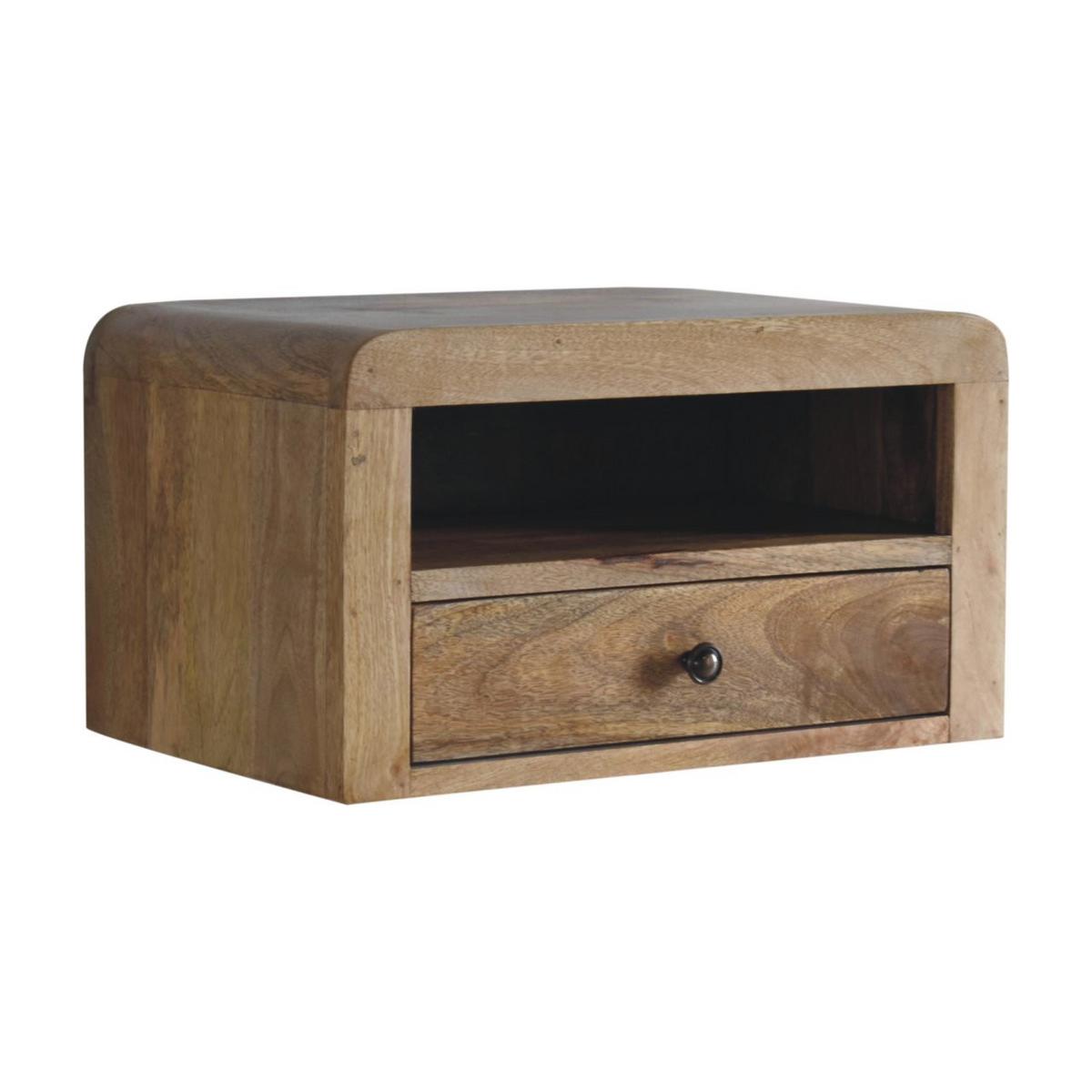 NACHTKASTEN Massiv Eichenoptik Schwebend, 1 Schublade und Offenes Regal, Beige - Beige/Messingfarben, Holz/Metall (45/25/30cm) - Artisan Furniture