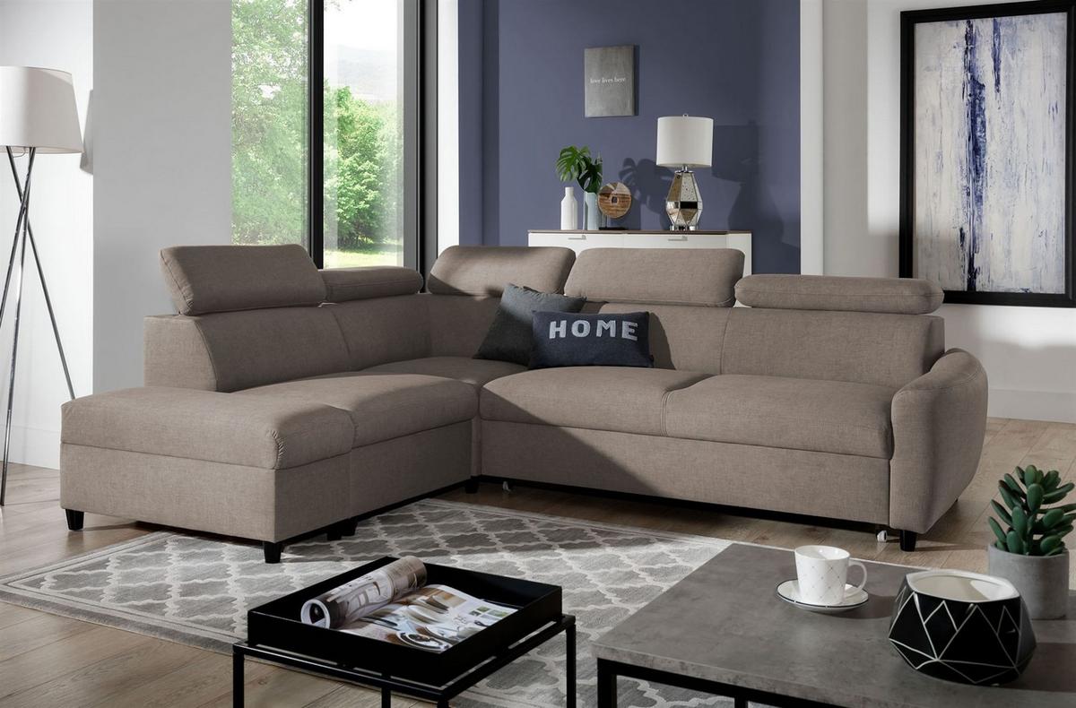 ECKSOFA Schlafsofa Anton In Esito - Taupe, Holzwerkstoff/Textil (205/265cm) - Fun Möbel