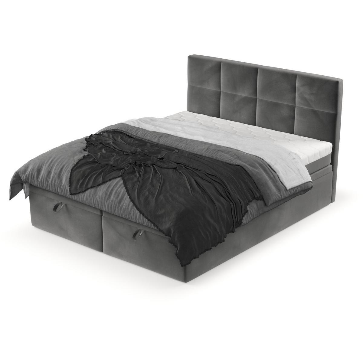 BOXBETT Tessa 200/200 cm Grau im Kronos Stoff - Schwarz/Grau, Holz/Holzwerkstoff (200/200cm) - AltaBeds