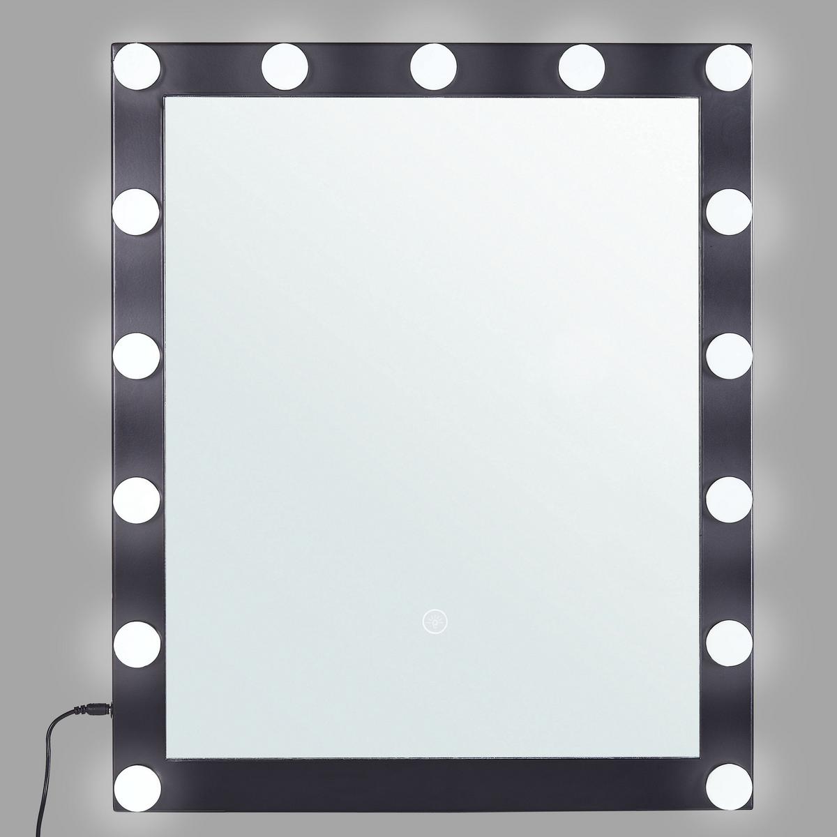 BADSPIEGEL mit LED-Beleuchtung schwarz rechteckig 50/60 cm Odenas - Schwarz, Metall (50/60/2cm) - Beliani
