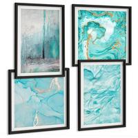 BILDER SET 4er Set - 50x50 cm & 40x60 cm Schwarzer Rahmen - abstrakte Muster in Blautönen - Schwarz, Kunststoff (50/50cm) - TULUP