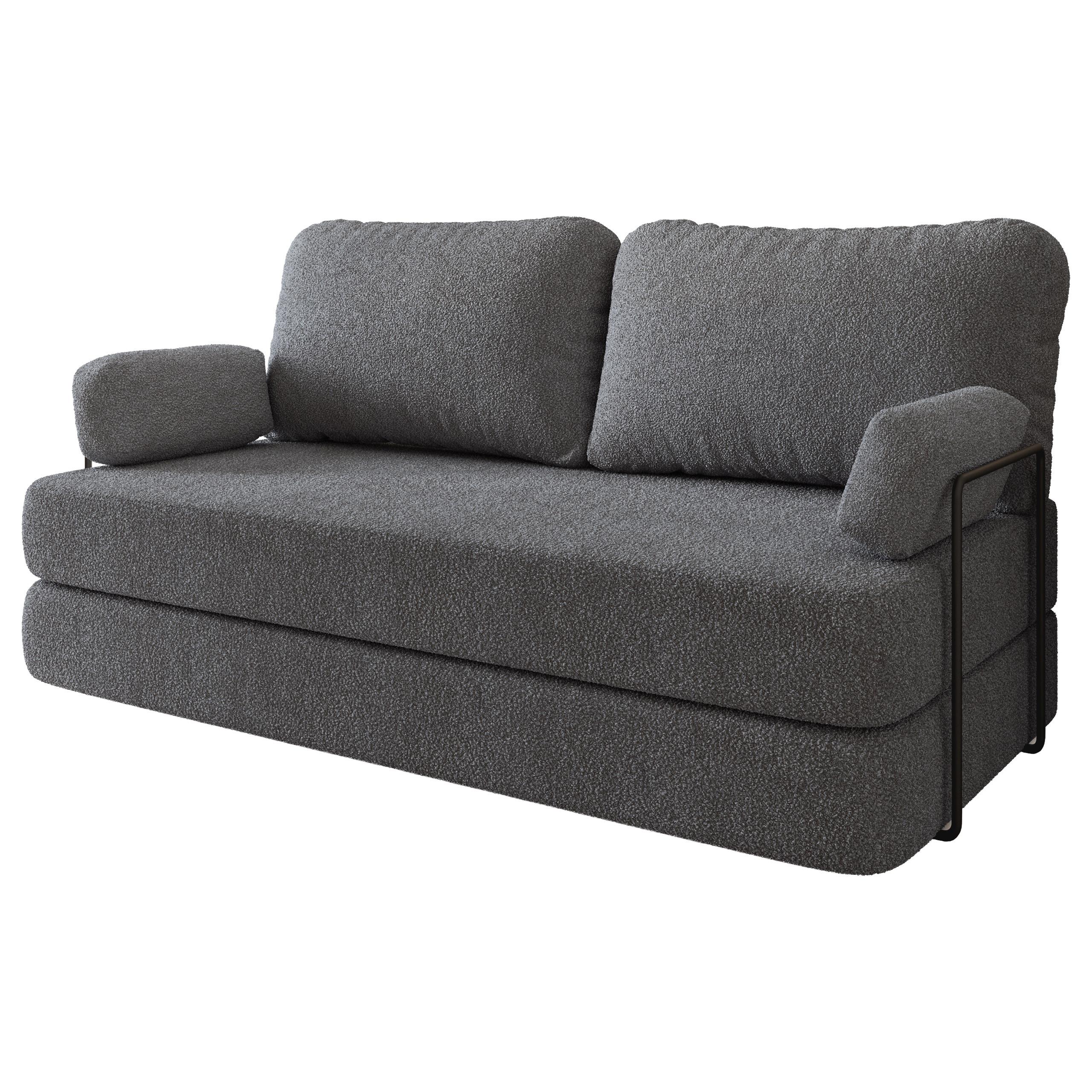 BETTSOFA NIKSI aus Schaumstoff Bucle-Stoff Grau Schlaffunktion - Grau, Textil (170/86/80cm) - MASSENO