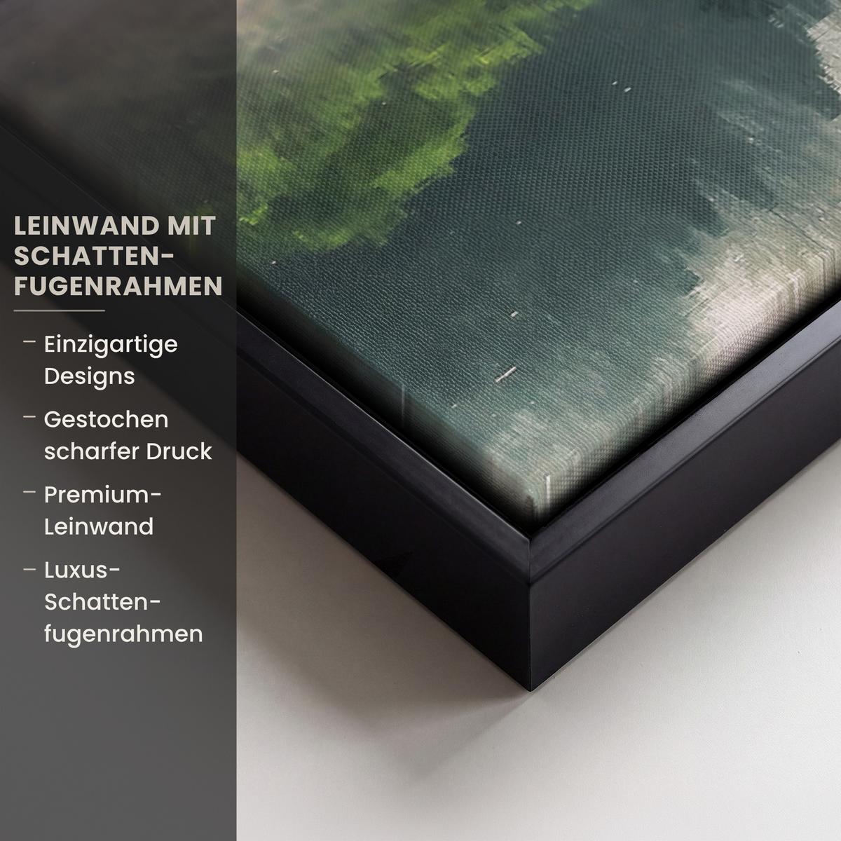 LEINWAND Bilder mit Rahmen - Natur - Bäume - Berge - See - Wasser - 70x50 - Hellgrün, Textil (70/50cm) - MuchoWow