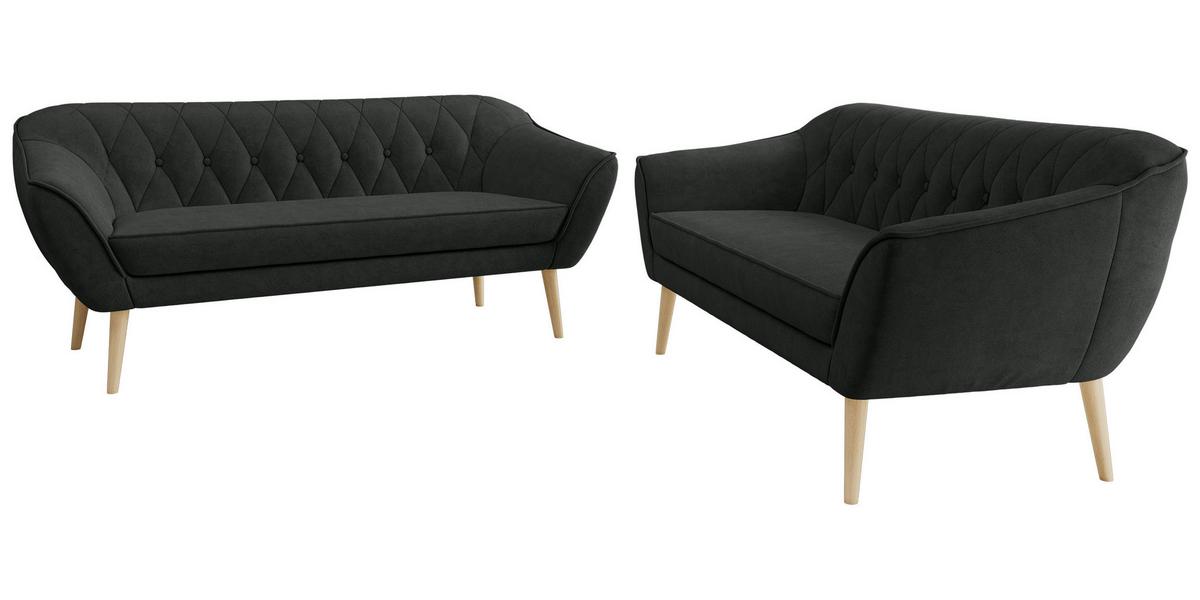 SITZGARNITUR PIRS 3+3 - Dunkelgrau Strukture - Holzbeine - Dunkelgrau/Buchefarben, Holzwerkstoff/Textil (180/75/74cm) - MKS