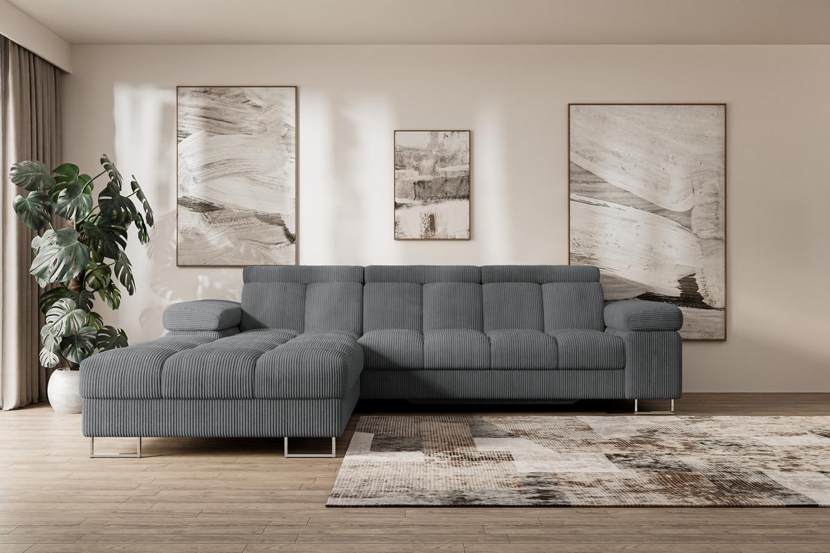 ECKSOFA mit Schlaffunktion Ottomane Links 271x203x79 Dunkelgrau Cord - Graphitfarben, Holzwerkstoff/Textil (271/203cm) - ALTDECOR