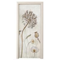 TÜRAUFKLEBER Selbstklebend - Blumen - Aquarell - Stilleben - Braun - Vintage 85x205 cm - Türtapete - Ecru, Kunststoff (85/205cm) - MuchoWow