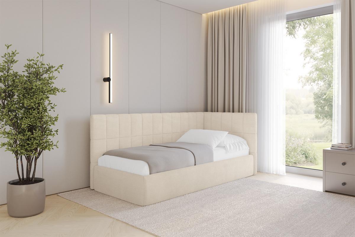 EINZELLBETT Jugendbett mit Bettkasten, Links - TULY 80x200 Beige - Creme, Holzwerkstoff/Textil (80/200cm) - ALTDECOR