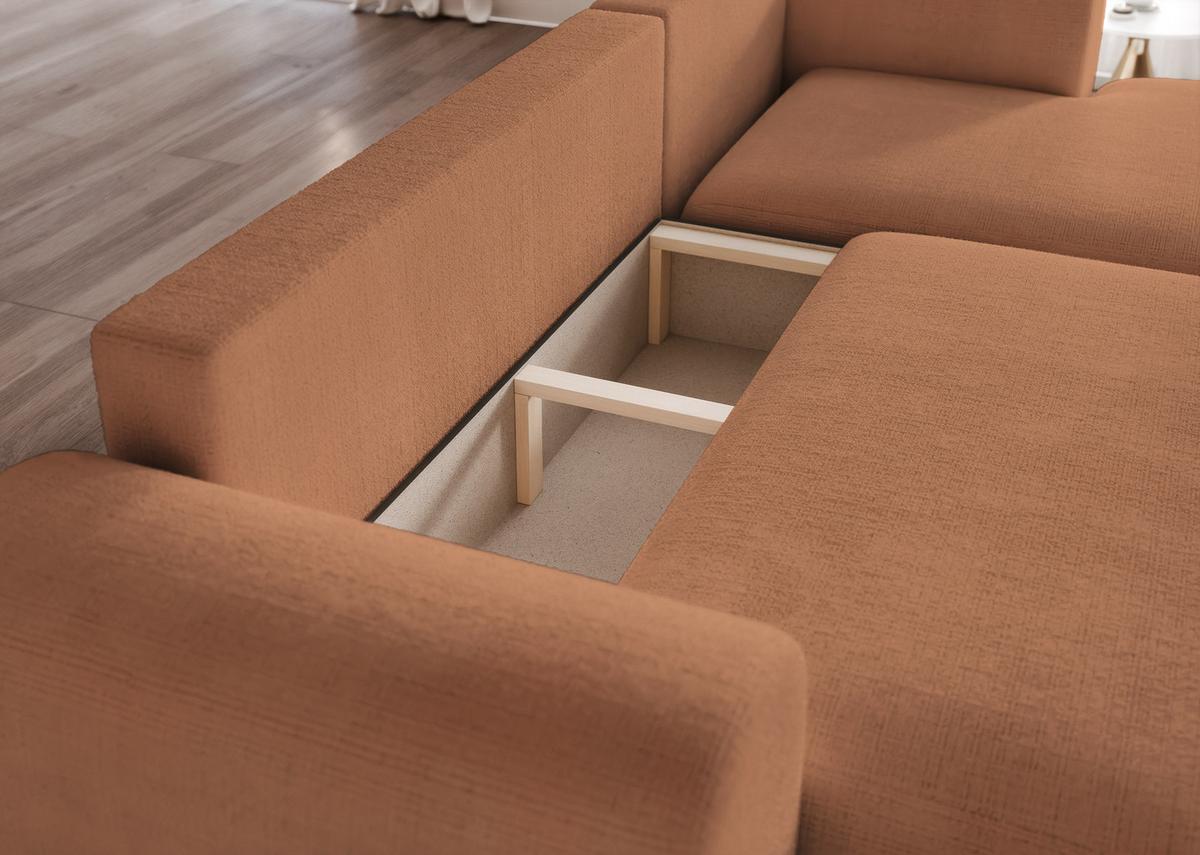 ECKSOFA BLOOM Rechts mit Schlaffunktion und Bettkasten Orange - Orange, Kunststoff/Textil (263/150cm) - Idohome