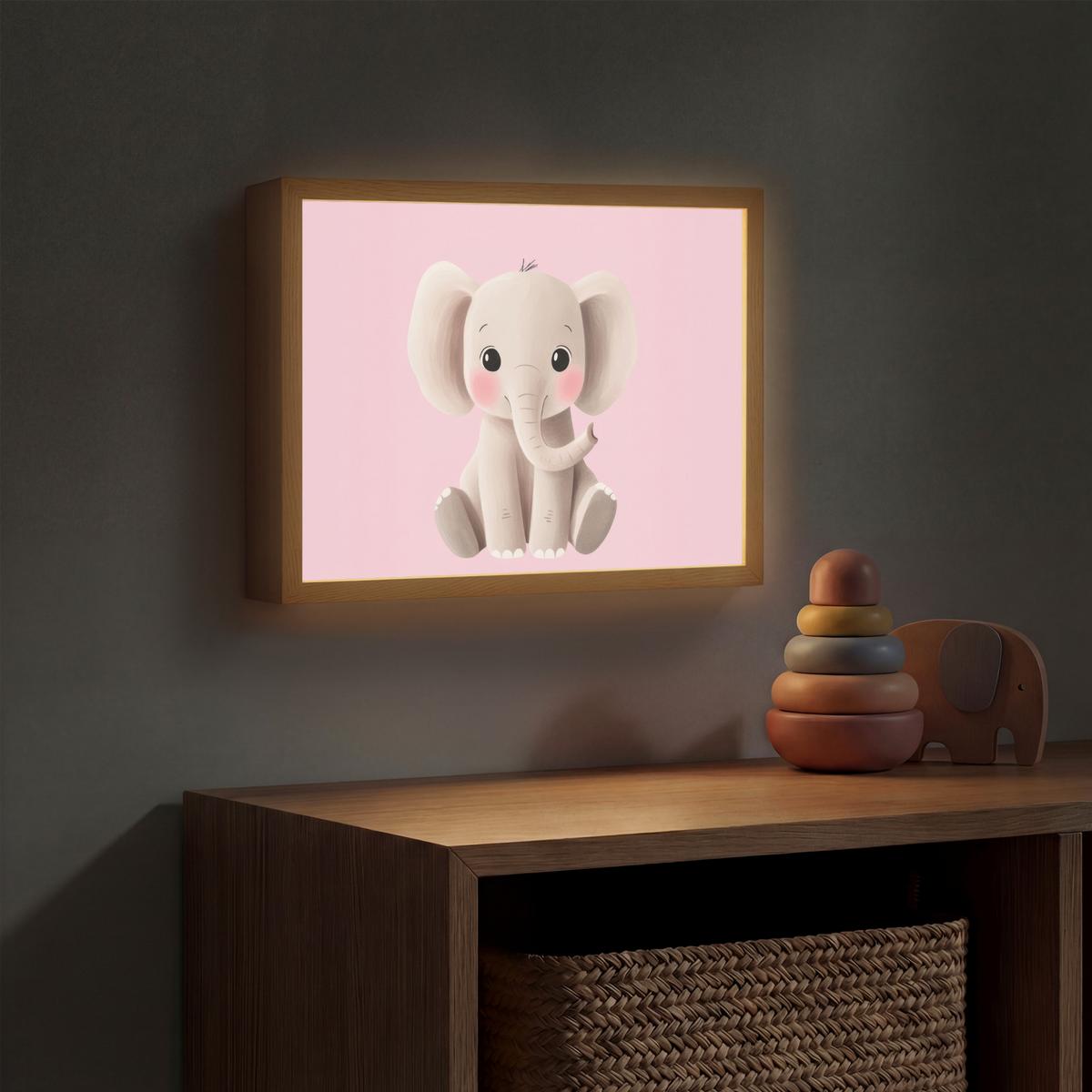 NACHTTISCHLAMPE MIT AKKU Elefant - Baby - Rosa - Cartoon 40x30 cm - Rosa, Holzwerkstoff (8/40/30cm) - OnlyWow