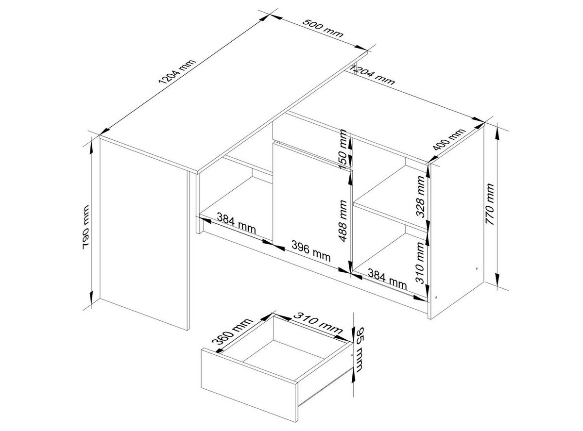 ECKSCHREIBTISCH-SET 120cm mit Kommode - Akaziefarben, Holzwerkstoff (126/120/79cm) - RAUMHIRSCH FURNITURE