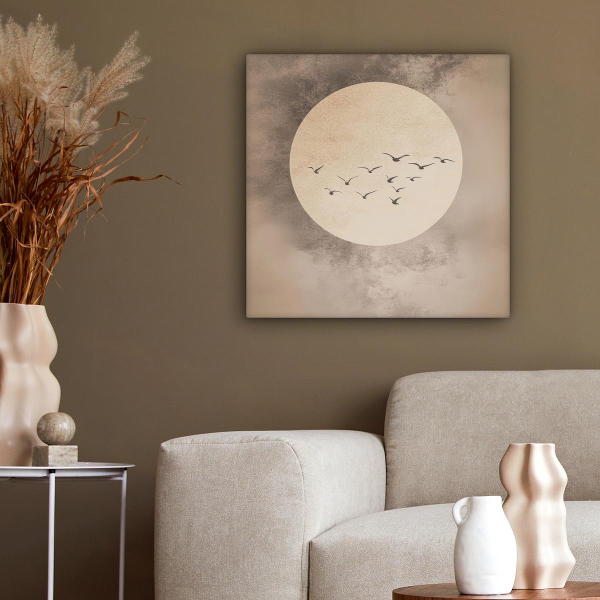 LEINWANDBILD Vogel - Beige - Japanisch Wandbild Wohnzimmer 50x50 cm - Taupe, Textil (50/50cm) - MuchoWow
