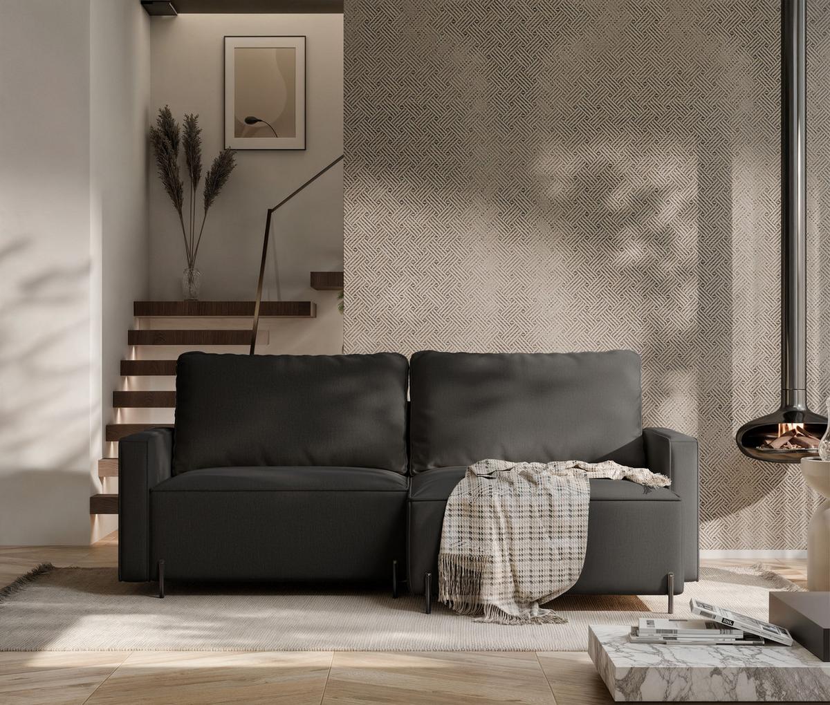ECKSOFA LEO Rechts, mit Schlaffunktion und Bettkasten, Anthrazit - Anthrazit, Textil/Metall (229/148cm) - Idohome