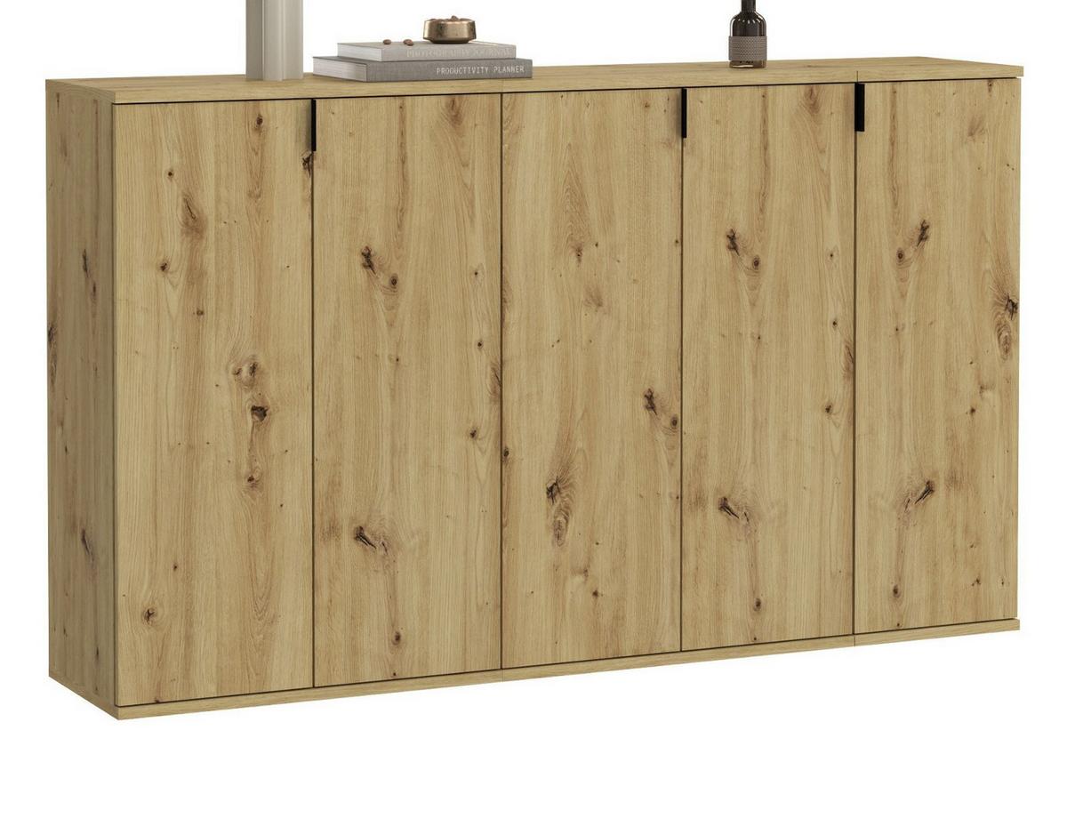 SIDEBOARD Artisan Eiche 152 cm, Kommode 5-türig - Schwarz/Eiche Artisan, Holzwerkstoff/Metall (152/99/34cm) - Inn.Furn