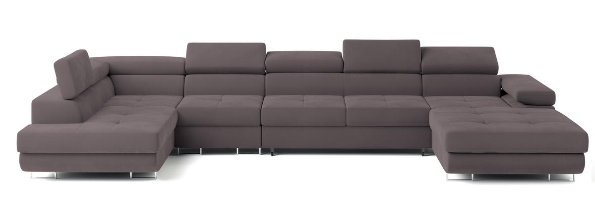 WOHNLANDSCHAFT VELORA L-S Lila Velours-Stoff mit Schlaffunktion - Lila, Holz (419/90/202cm) - MASSENO