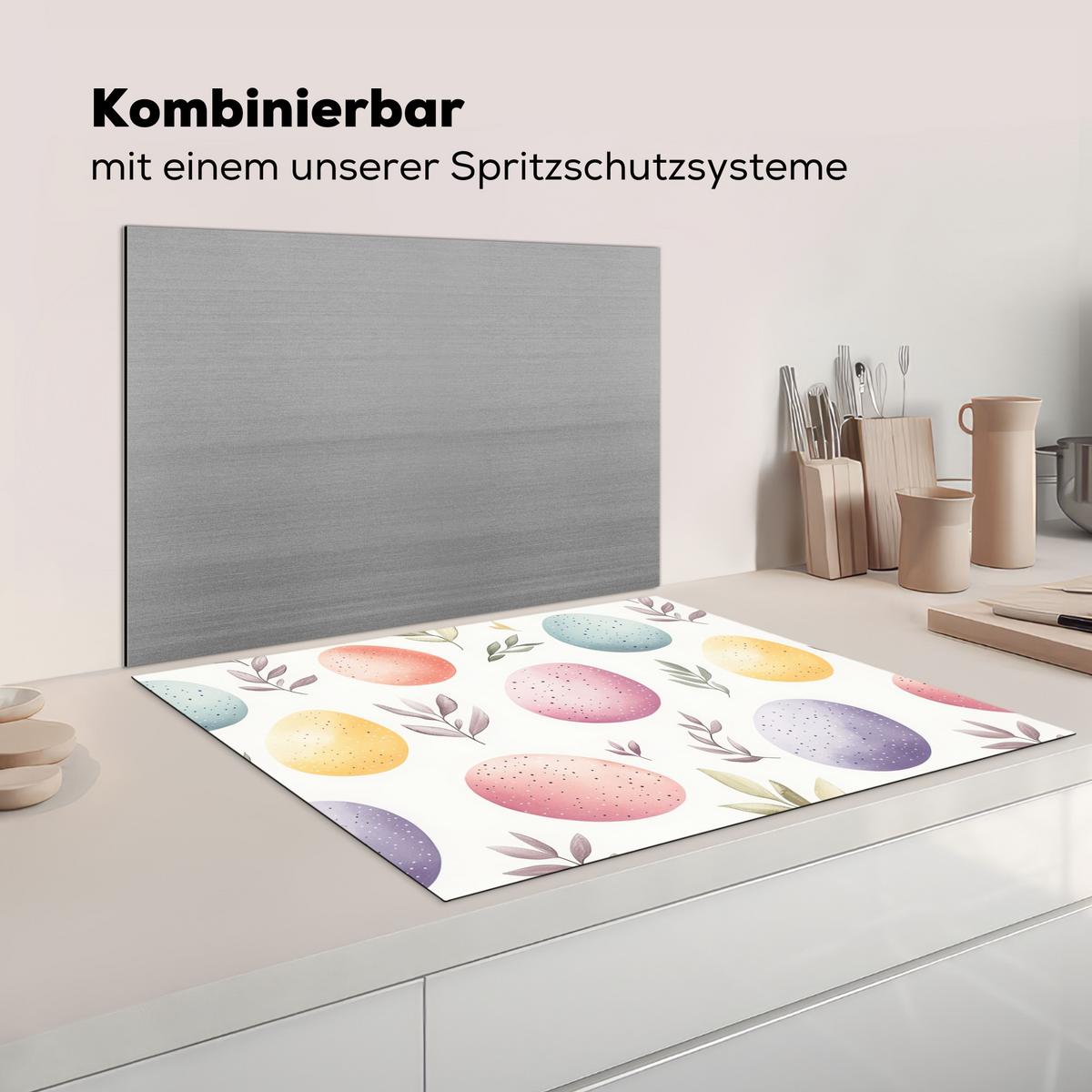 HERDABDECKPLATTE Eier - Bunt - Muster Induktionsmatte 77x59 cm - Weiß, Kunststoff (77/59/0.2cm) - MuchoWow