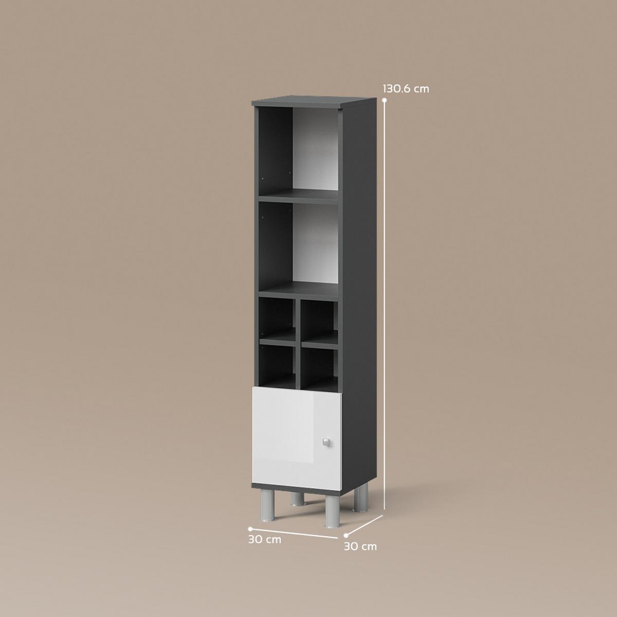 MIDISCHRANK Fucino Weiß Hochglanz 30 x 130.6 cm kleine Tür - Weiß Hochglanz, Holzwerkstoff (30/130.6/30cm) - Livinity®