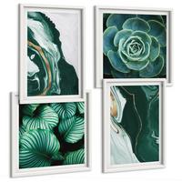 BILDER SET 4er Set - 50x50 cm & 40x60 cm Weißer Rahmen - Abstrakte Muster von Sukkulentenblättern - Weiß, Kunststoff (50/50cm) - TULUP