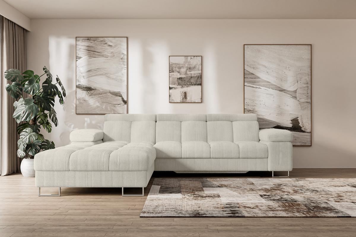 ECKSOFA mit Schlaffunktion Ottomane Links 271x203x79 Creme Cord - Mokka, Holzwerkstoff/Textil (271/203cm) - ALTDECOR