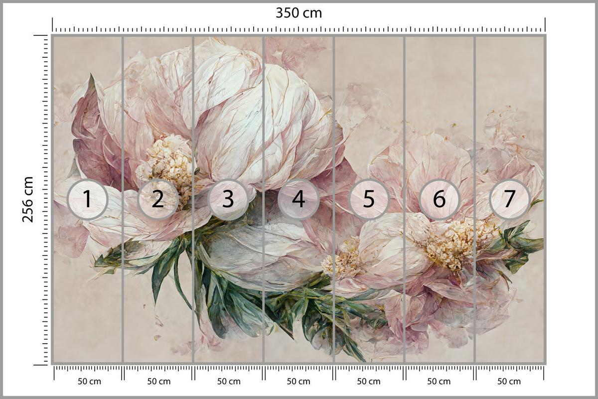 FOTOTAPETE für Wohnzimmer Vintage Rosa Blumen Blätter Natur 350x256 - Beige/Creme, Papier (350/256cm) - Muralo