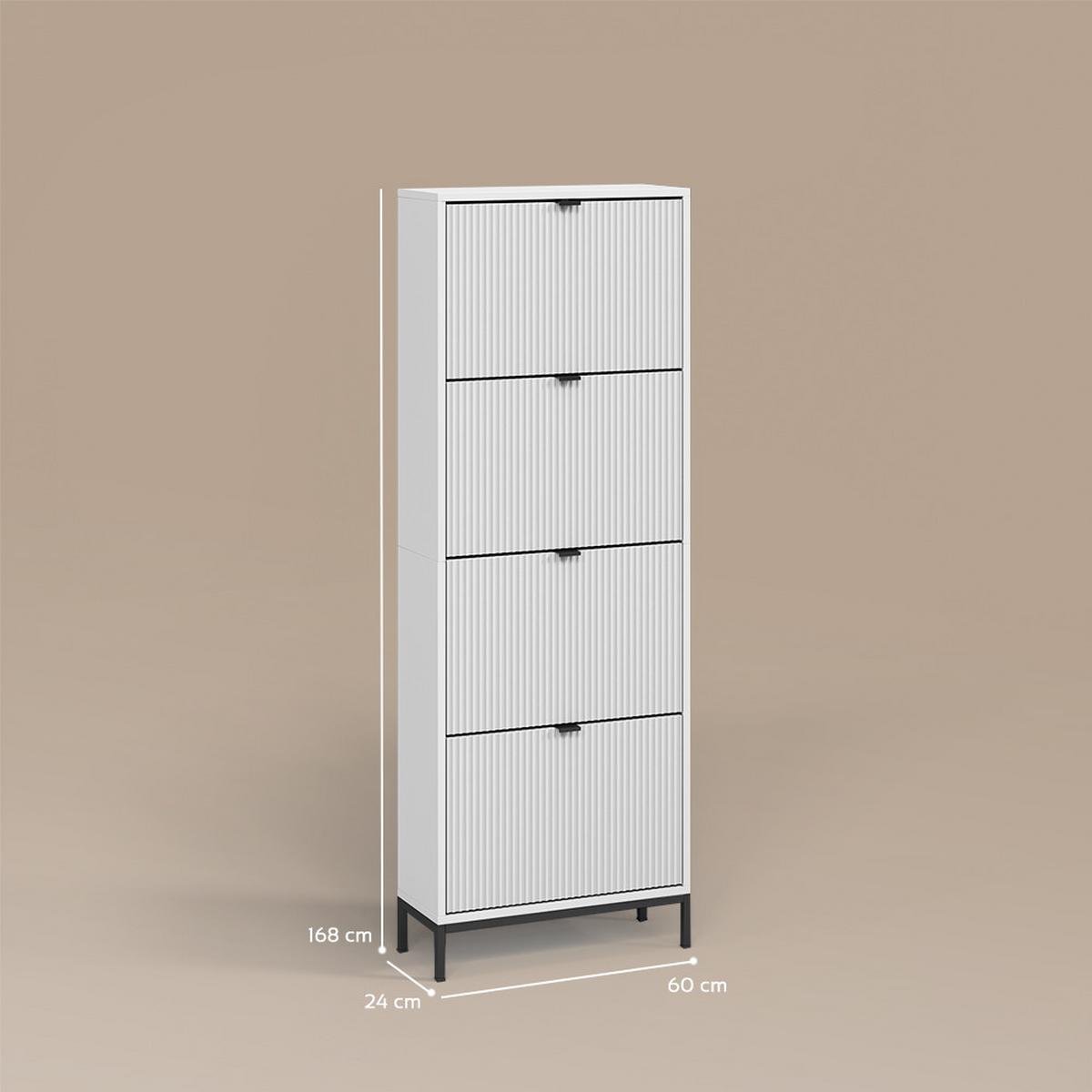 SCHUHKIPPER Aterno Weiß 60 x 168 cm mit 4 Klappschubladen - Weiß, Holzwerkstoff (60/168/24cm) - Livinity®