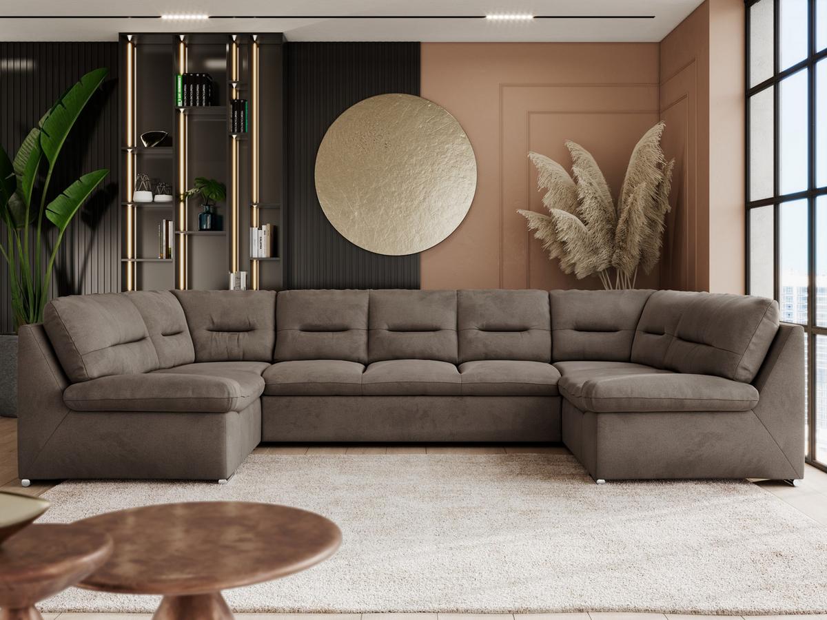 WOHNLANDSCHAFT COMODO U Braun Velvet - Silberfarben/Braun, Textil/Metall (340/93/206cm) - MKS