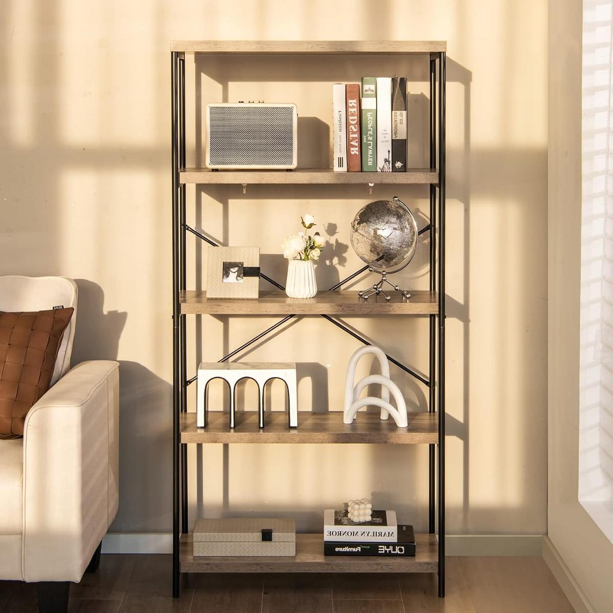 BUCHERREGAL Grau - Grau, Holz (79/160/35cm) - COSTWAY