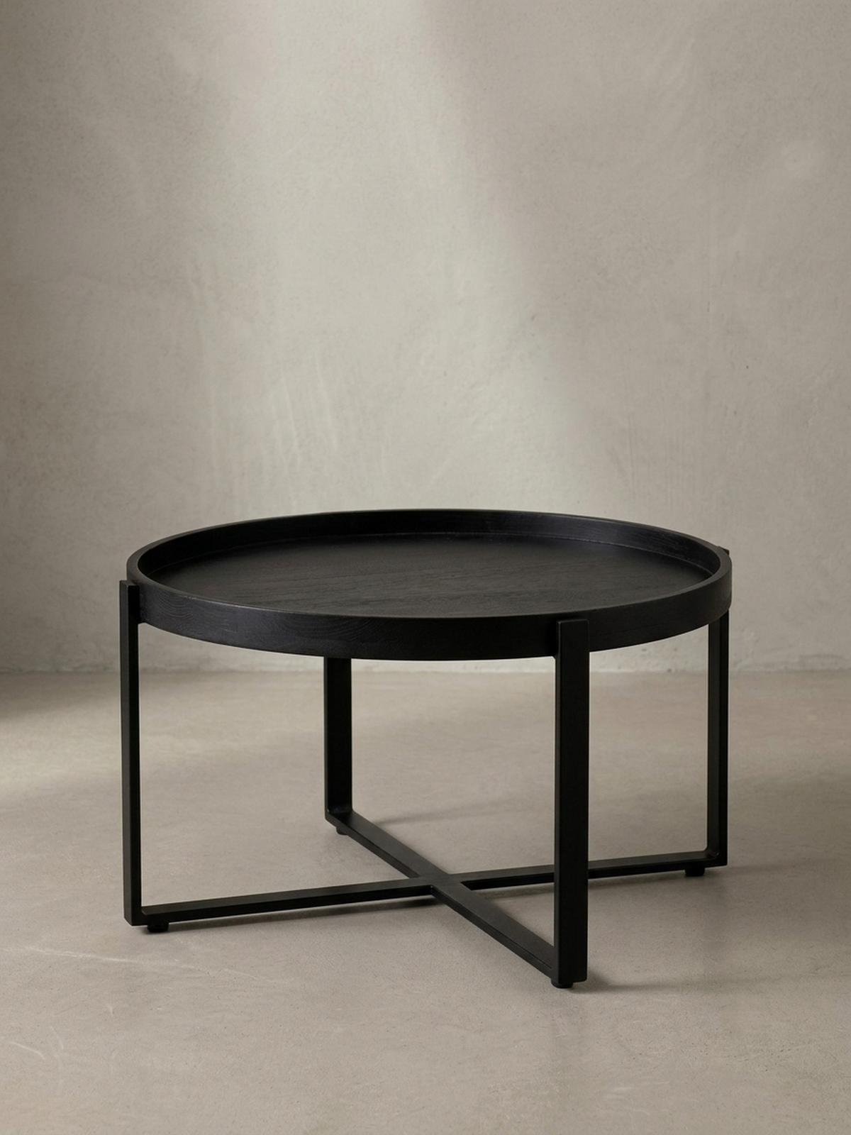 COUCHTISCH Schwarz Mango Massivholz Metall, Rund mit erhöhtem Rand, 60x60x35 cm - Schwarz, Holz/Metall (60/60/35cm) - KADIMA DESIGN