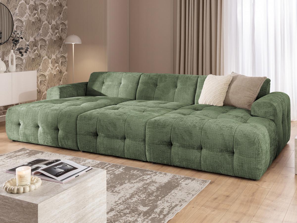 POLSTERHOCKER Kozy im Bumpy-Design aus weichem Grün Chenille-Stoff - Schwarz/Grün, Holz/Textil (87/46/68cm) - S-Style Möbel