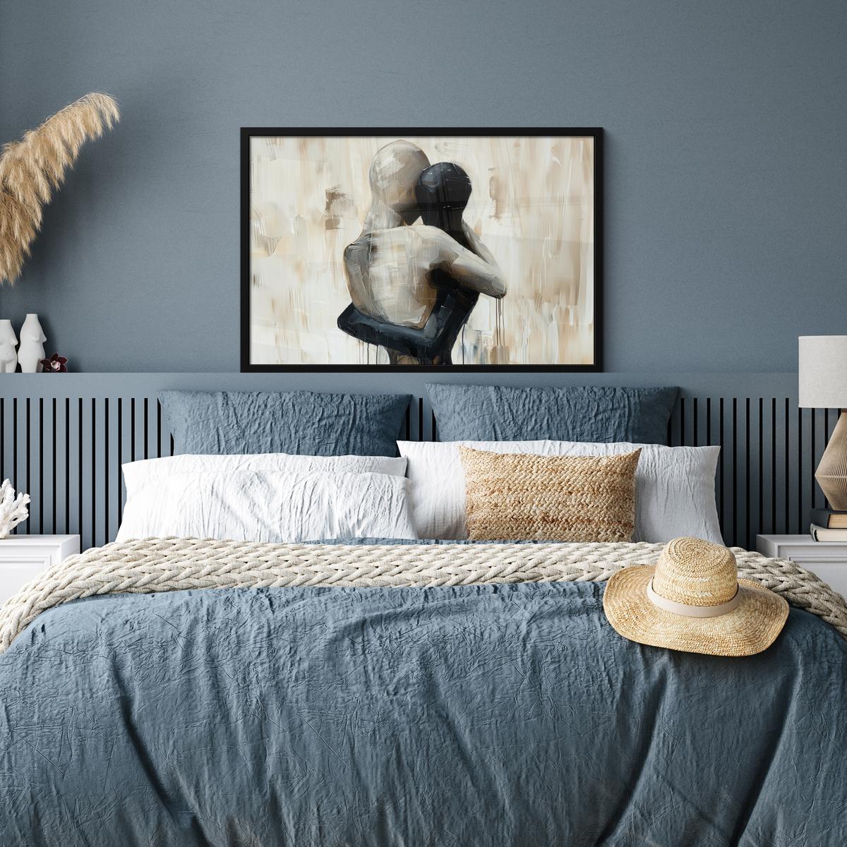 POSTER MIT RAHMENGERAHMTES BILD Abstrakt - Liebe - Schwarz und weiß - Modern 90x60 cm - Schwarz, Papier (90/60cm) - MuchoWow