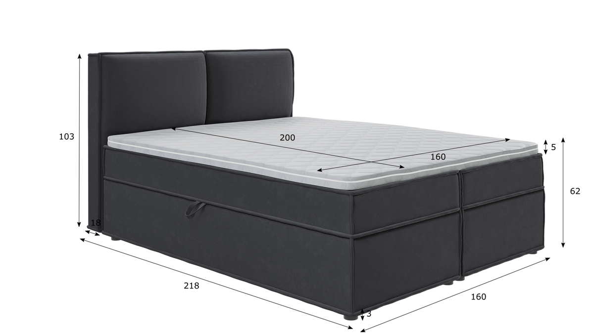 BOXBETT Eclipse 160/200 cm Graphit Luxusmicrofaser - Graphitfarben/Schwarz, Holz/Kunststoff (160/200cm) - S-Style Möbel