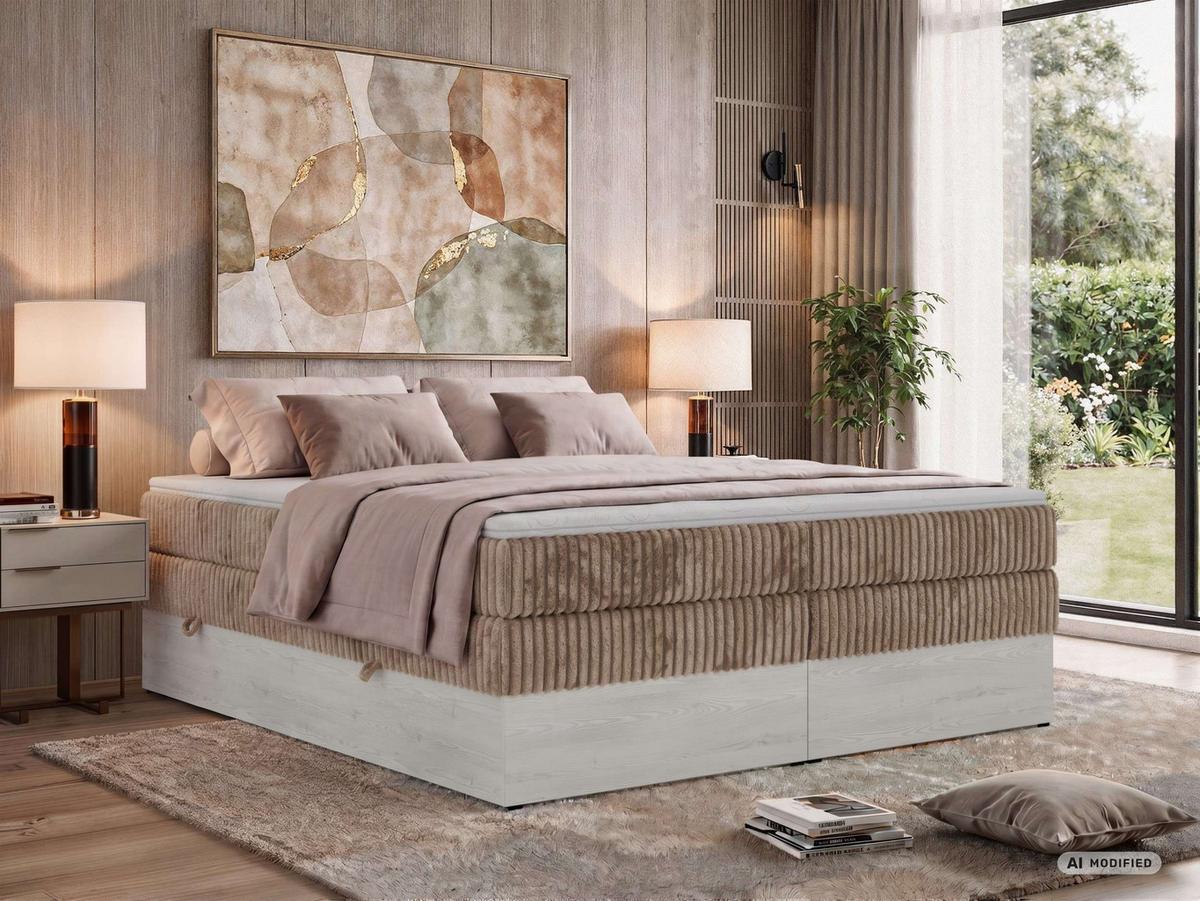 BOXSPRINGBETT NORDIC ZERO KING 180/200 - Braun Cord - Topper Visco - H3 - Schwarz/Braun, Kunststoff/Textil (180/200cm) - MKS
