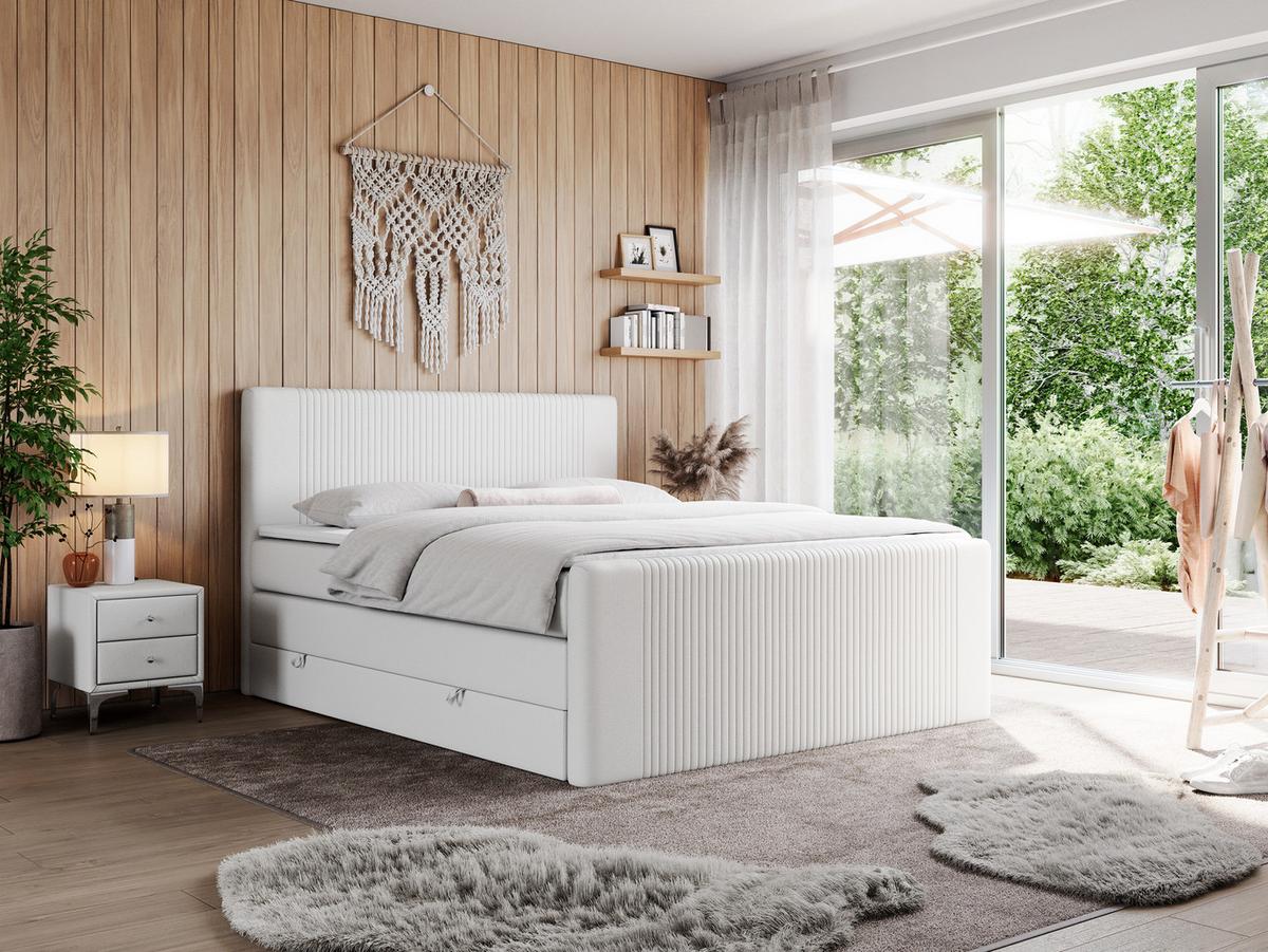 BOXSPRINGBETT KING DOREN 200/200 Weiß Kunstleder - H3 - Weiß, Holz/Textil (200/200cm) - MKS