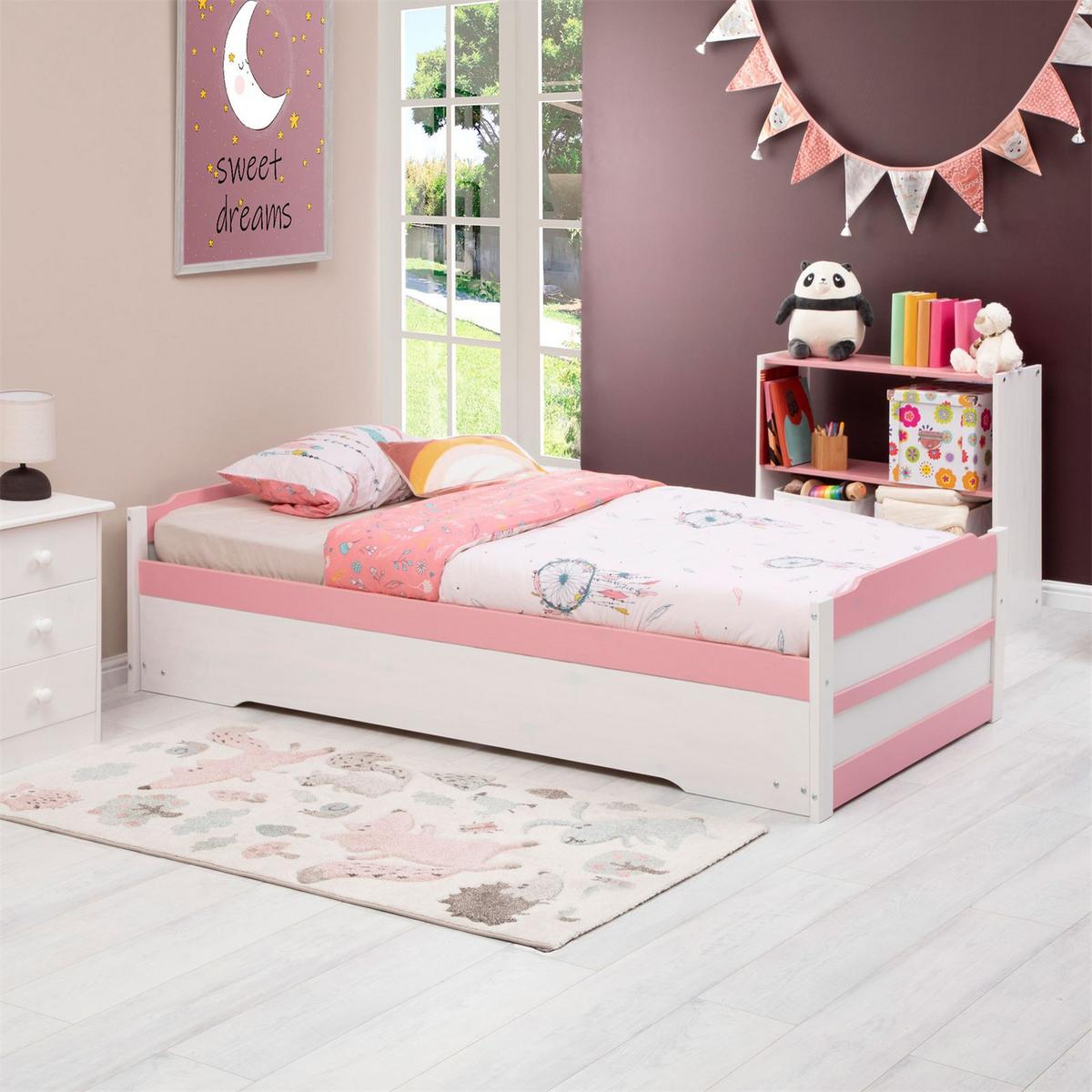 TANDEMBETT LORENA 90x190 cm weiß/rosa - Weiß/Rosa, Holz (99/48/195cm) - IDIMEX