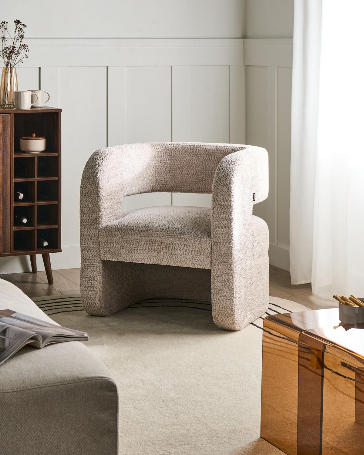 SESSEL Chenillegewebe Beige Vidsel - Beige, Textil (76/78/60cm) - Beliani
