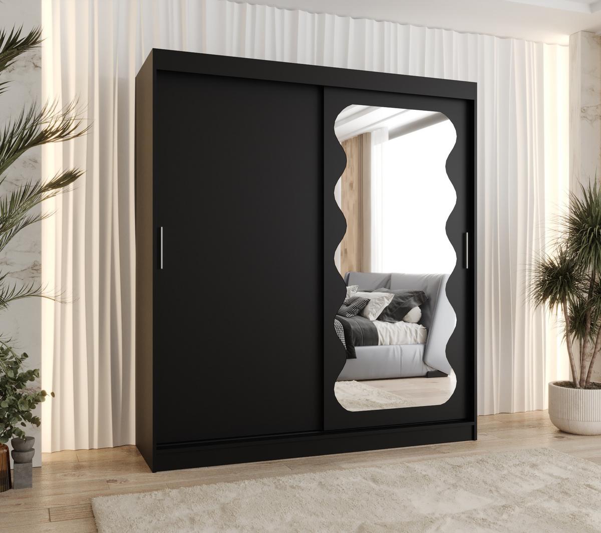 SCHIEBETÜRENSCHRANK mit Spiegel SPOTI 200/180/62 2-türig - Silberfarben/Schwarz, Holz (180/200/62cm) - MÖBEL KRYSPOL